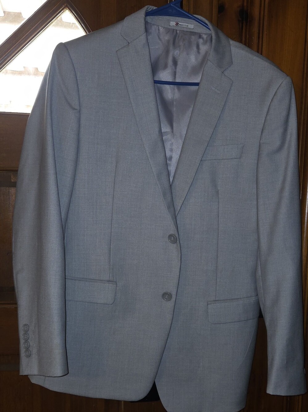 Men's Light Gray Single-Breasted Suit Jacket by Perry Ellis
